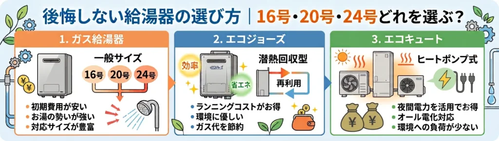 後悔しない給湯器の選び方|16号・20号・24号どれを選ぶ?