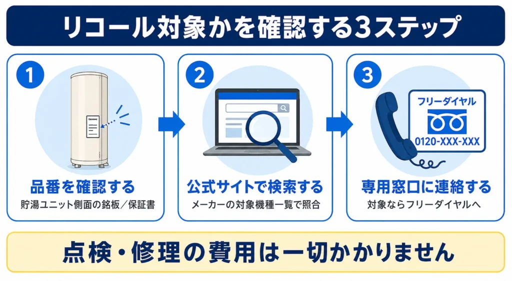 エコキュートのリコール対象機種を型番から確認する手順