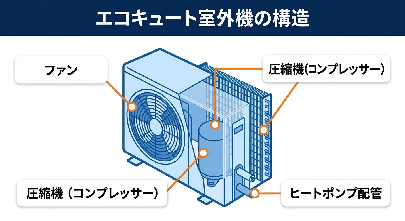 エコキュートの室外機(ヒートポンプユニット)の構造