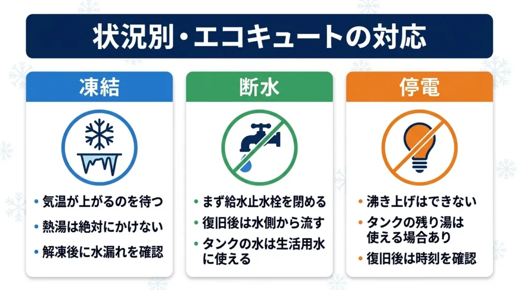 エコキュートの凍結・断水・停電それぞれの対応
