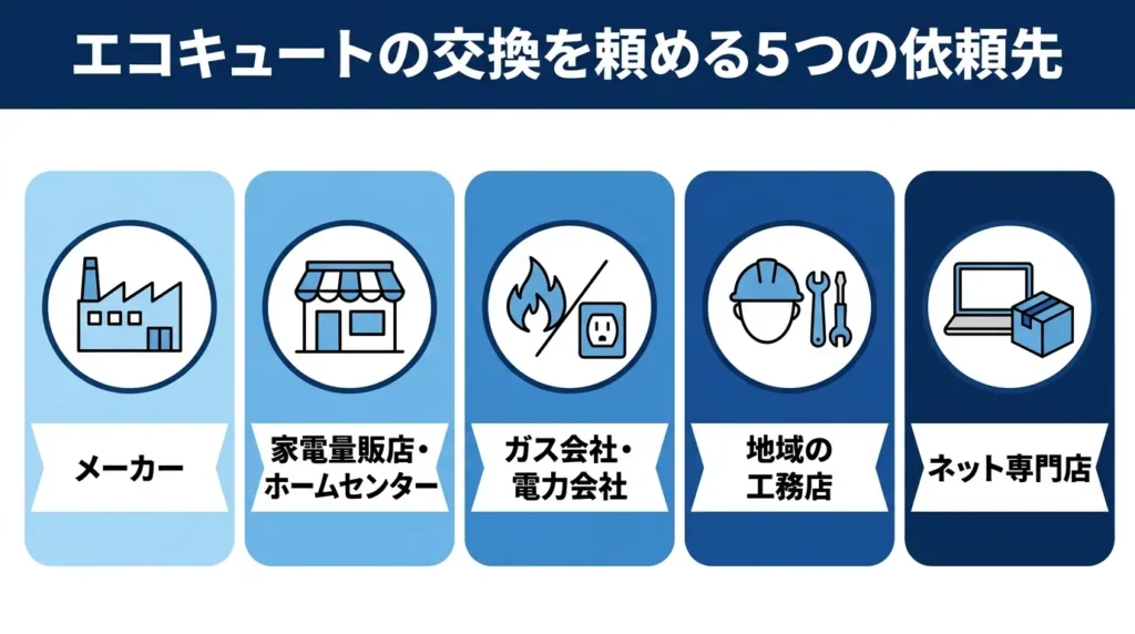 エコキュートの交換を依頼できる5種類の依頼先