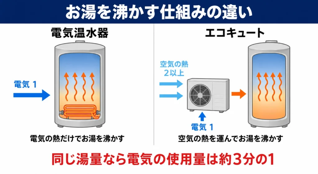 電気温水器とエコキュートの仕組みの違い